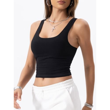 Danysu Women Cotton Rib Tank with Built-In Bra