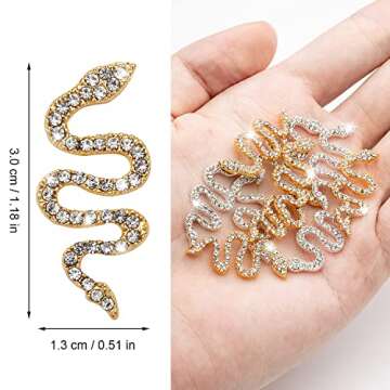 Noverlife 10PCS Snake-Shape Nail Art Charms with Rhinestones, Gold & Sliver Snake Wave Nail Studs Diamonds, Retro Nail Jewelry Accessories for DIY Crafts Nail Art Decorations