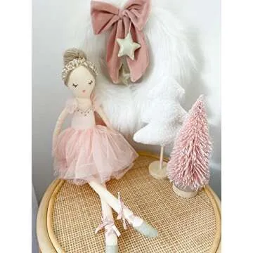 MON AMI Festive Fur Wreath, Soft Plush Christmas Door Wreath & Winter Wreath with Festive Pink Bow and Gold Stars, Christmas Decoration, Wall Decor 12 inches