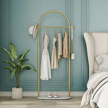 Gold Garment Rack with Marble Base for Elegant Display