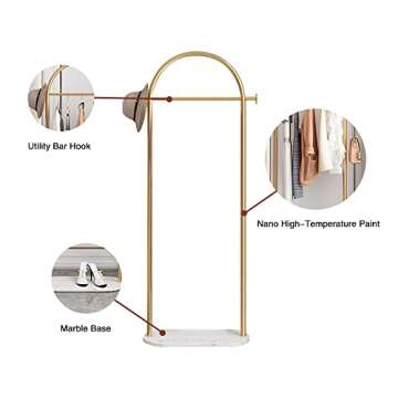 Gold Garment Rack with Marble Base for Elegant Display