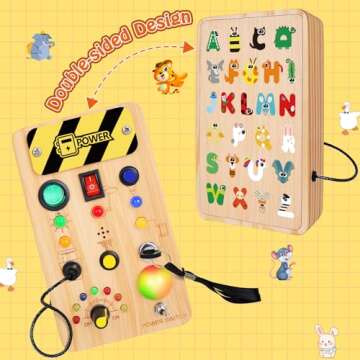 TINTECUSA Busy Board Montessori Toys for Toddler, Wooden Sensory Board Switch Toy with Color-Changing LED Light Up Travel Toys Educational Plane Travel Activity for 1-6 Year Old Girls & Boys Gifts