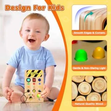 TINTECUSA Busy Board Montessori Toys for Toddler, Wooden Sensory Board Switch Toy with Color-Changing LED Light Up Travel Toys Educational Plane Travel Activity for 1-6 Year Old Girls & Boys Gifts