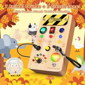 TINTECUSA Busy Board Montessori Toys for Toddler, Wooden Sensory Board Switch Toy with Color-Changing LED Light Up Travel Toys Educational Plane Travel Activity for 1-6 Year Old Girls & Boys Gifts