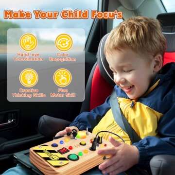 TINTECUSA Busy Board Montessori Toys for Toddler, Wooden Sensory Board Switch Toy with Color-Changing LED Light Up Travel Toys Educational Plane Travel Activity for 1-6 Year Old Girls & Boys Gifts
