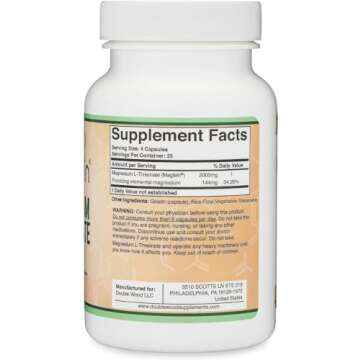 Magnesium L Threonate Capsules (Magtein) – High Absorption Supplement – Bioavailable Form for Sleep and Cognitive Function Support – 2,000 mg – 100 Capsules