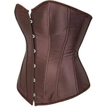 Blidece Women's Lace Up Boned Bustier Corset Top Sexy Lingerie Sets Brown Satin Waist Cincher S