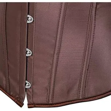 Blidece Women's Lace Up Boned Bustier Corset Top Sexy Lingerie Sets Brown Satin Waist Cincher S