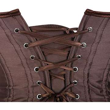 Blidece Women's Lace Up Boned Bustier Corset Top Sexy Lingerie Sets Brown Satin Waist Cincher S