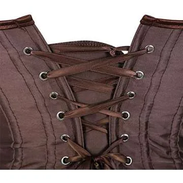 Blidece Women's Lace Up Boned Bustier Corset Top Sexy Lingerie Sets Brown Satin Waist Cincher S