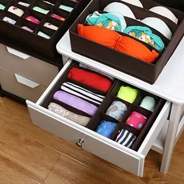 SONGMICS Drawer Organizers, Collapsible Closet Dividers for Bras, Underwear, Socks, Ties and Scarves, Foldable Storage Boxes, Set of 4, Brown URUS04K