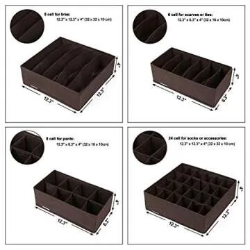 SONGMICS Drawer Organizers, Collapsible Closet Dividers for Bras, Underwear, Socks, Ties and Scarves, Foldable Storage Boxes, Set of 4, Brown URUS04K