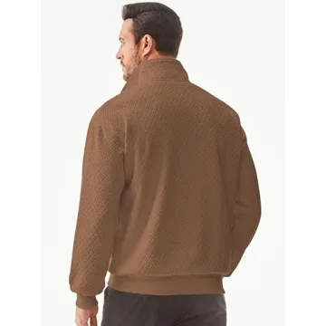 Dokotoo Men Men's Quarter Zip Up Pullovers Sweatshirts Casual Dressy Solid Graphic Stand Collar Essential Slim Fit Mock Neck Shawl Collar Sweaters Polo Long Sleeve Sweatshirt Brown X-Large