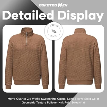 Dokotoo Men Men's Quarter Zip Up Pullovers Sweatshirts Casual Dressy Solid Graphic Stand Collar Essential Slim Fit Mock Neck Shawl Collar Sweaters Polo Long Sleeve Sweatshirt Brown X-Large