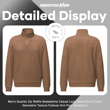 Dokotoo Men Men's Quarter Zip Up Pullovers Sweatshirts Casual Dressy Solid Graphic Stand Collar Essential Slim Fit Mock Neck Shawl Collar Sweaters Polo Long Sleeve Sweatshirt Brown X-Large