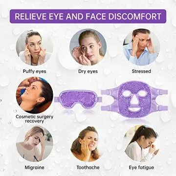 Cooling Ice Face Eye Mask for Reducing Puffiness, Bags Under Eyes,Sinus,Redness,Pain Relief,Dark Circles, Migraine,Hot/Cold Pack with Soft Plush Backing (Purple(1* Eye Mask+1*Face Mask))