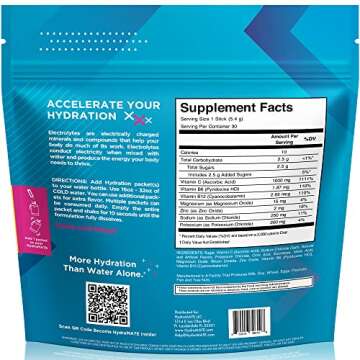 HydroMATE Electrolytes Powder Low Sugar - 30 Count Fruit Punch Instant Hydration Packets with Vitamin C to Boost Energy - Low Sugar Electrolytes Powder Packets to Support Hydration Fast Party Recovery