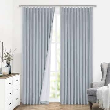Vision Home Blue Fog Pinch Pleated Full Blackout Curtains - 112 Inch