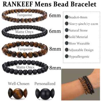 RANKEEF Mens Beaded Bracelets Set - Stylish Natural Stone Design