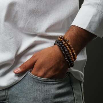 RANKEEF Mens Beaded Bracelets Set - Stylish Natural Stone Design