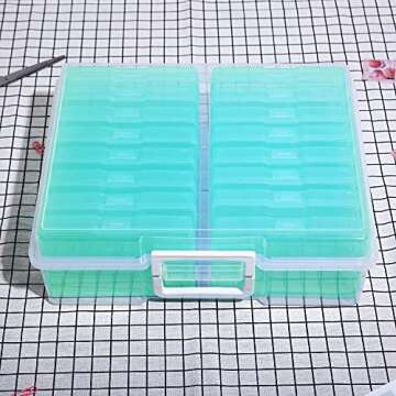 Naivees 4" x 6" Photo Storage Case with Handle, 16 Inner Photo Organizer Keeper, Extra Large Storage Picture Boxes, Seed Storage, Transparent Craft Keeper (Green)