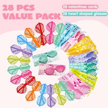 JOYIN 28 Pcs Valentines Day Heart Shaped Shutter Shade Glasses with Gift Cards, Valentine's Classroo...