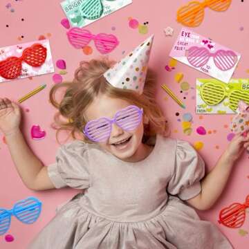 JOYIN 28 Pcs Valentines Day Heart Shaped Shutter Shade Glasses with Gift Cards, Valentine's Classroom Exchange Gifts, Party Favors for Kids, Classroom Holiday Prizes