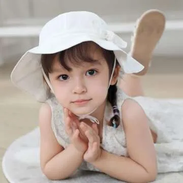 Durio Baby Girl Sun Hat Baby Girl Gifts Cute Bowknot Summer Baby Girl Hat Toddler Girl Hat UPF 50+ Toddler Girl Sun Hat Ivory White Bowknot 6-12 Months