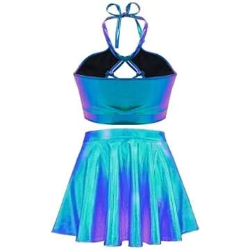 SFBBCLOZ Women's Rave Outfit Sets For Women Festivals 2 Pcs Metallic Tops long Skirt EDM Party Club ...