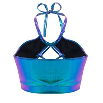 SFBBCLOZ Women's Rave Outfit Sets For Women Festivals 2 Pcs Metallic Tops long Skirt EDM Party Club Holographic Rave Outfits Blue L