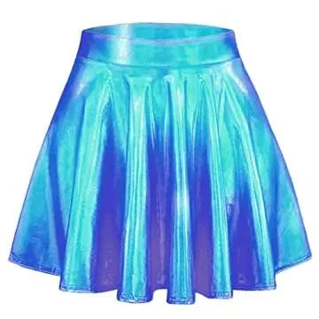 SFBBCLOZ Women's Rave Outfit Sets For Women Festivals 2 Pcs Metallic Tops long Skirt EDM Party Club Holographic Rave Outfits Blue L