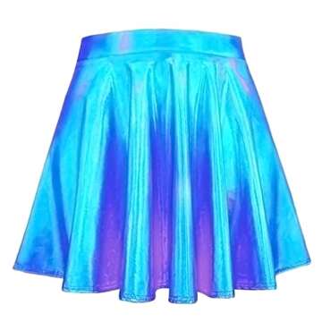 SFBBCLOZ Women's Rave Outfit Sets For Women Festivals 2 Pcs Metallic Tops long Skirt EDM Party Club Holographic Rave Outfits Blue L