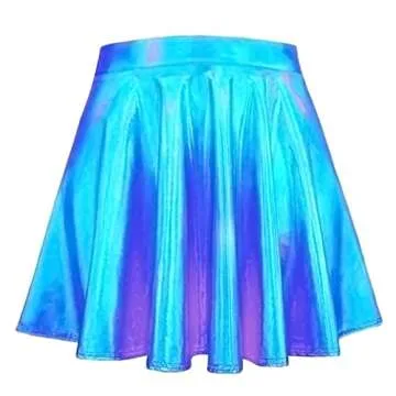 SFBBCLOZ Women's Rave Outfit Sets For Women Festivals 2 Pcs Metallic Tops long Skirt EDM Party Club Holographic Rave Outfits Blue L