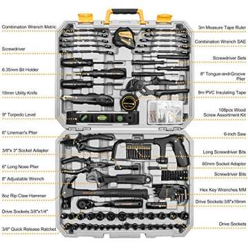 DEKOPRO 218-Piece General Household Hand Tool kit, Professional Auto Repair Tool Set for Homeowner, ...
