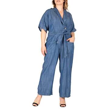 Standards & Practices Women's Plus Size Tencel Denim Kimono Sleeves Tie Wrap Jumpsuit