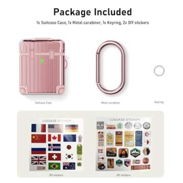 V-MORO Suitcase Case Compatible with AirPods 2nd/1st Generation, Cute Fashion Protective Hard Case with Keychain for Women and Men Rose Gold
