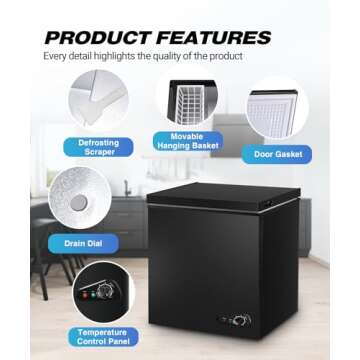 Compact Chest Freezer - 5.0 Cu Ft, Ideal for Home & Office