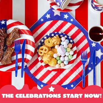 JOYIN 180 Pcs Patriotic Party Supplies Dinnerware Set of 30 Plates,30 Napkins,30 Paper Cups and 90 Plastic Utensils for 4th of July Celebration, Memorial Day, Patriotic Party Decoration (Serves 30)