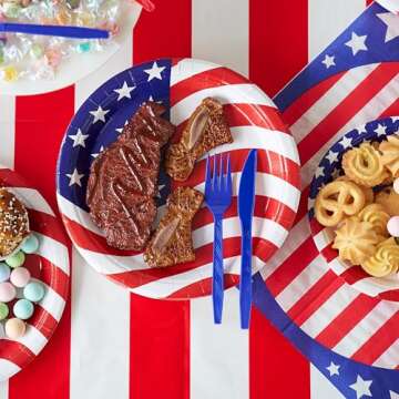 JOYIN 180 Pcs Patriotic Party Supplies Dinnerware Set of 30 Plates,30 Napkins,30 Paper Cups and 90 Plastic Utensils for 4th of July Celebration, Memorial Day, Patriotic Party Decoration (Serves 30)