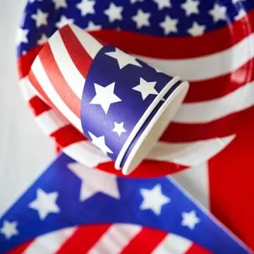 JOYIN 180 Pcs Patriotic Party Supplies Dinnerware Set of 30 Plates,30 Napkins,30 Paper Cups and 90 Plastic Utensils for 4th of July Celebration, Memorial Day, Patriotic Party Decoration (Serves 30)