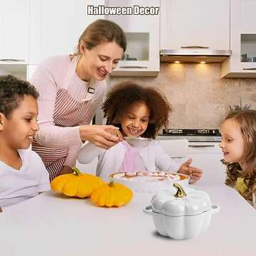 FTNESGYM Cute Bowl, Pumpkin Ceramic Bowl with Lid, Microwave & Dishwasher Safe Dessert or Soup Bowl with Handle, Decor Dinnerware for Thanksgiving Halloween Pumpkin Party (White)