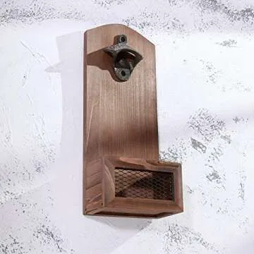 Bottle Opener with Cap Collector Catcher,Vintage Wooden Wall Mounted Bottle Opener，Ideal Gift for Men and Beer Lovers, Use as Bar Decoration.