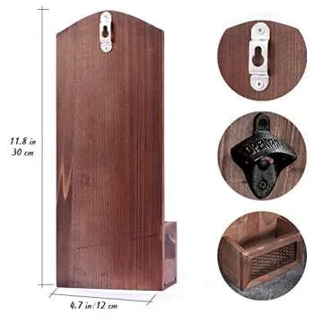 Bottle Opener with Cap Collector Catcher,Vintage Wooden Wall Mounted Bottle Opener，Ideal Gift for Men and Beer Lovers, Use as Bar Decoration.