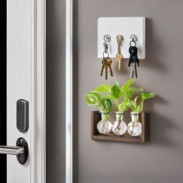 Mkono Plant Propagation Station with Wooden Stand, Wall Hanging Glass Planter Tabletop Terrarium Bulb Vase for Hydroponics Plants Home Office Decor