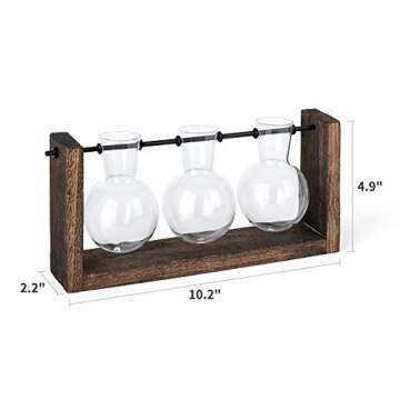 Mkono Plant Propagation Station with Wooden Stand, Wall Hanging Glass Planter Tabletop Terrarium Bulb Vase for Hydroponics Plants Home Office Decor