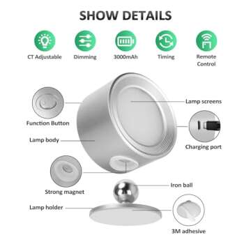 Lightbiz LED Wall Lights with Remote and Rechargeable Battery