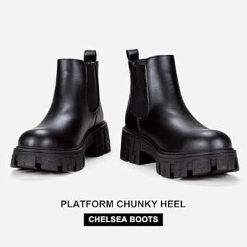 Jeossy Women's Black Chelsea Combat Boots, Platform Ankle Boots Chunky Heel, Fashion Lug Sole Slip on Booties with Elastic Band, 9620 Size 6 (DJY9620 Black 06)