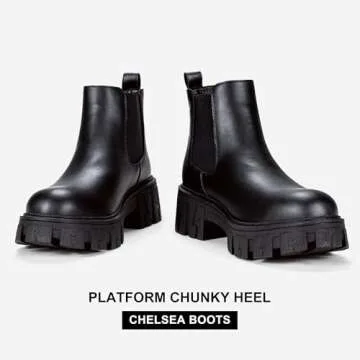 Jeossy Women's Black Chelsea Combat Boots, Platform Ankle Boots Chunky Heel, Fashion Lug Sole Slip on Booties with Elastic Band, 9620 Size 6 (DJY9620 Black 06)