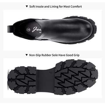 Jeossy Women's Black Chelsea Combat Boots, Platform Ankle Boots Chunky Heel, Fashion Lug Sole Slip on Booties with Elastic Band, 9620 Size 6 (DJY9620 Black 06)