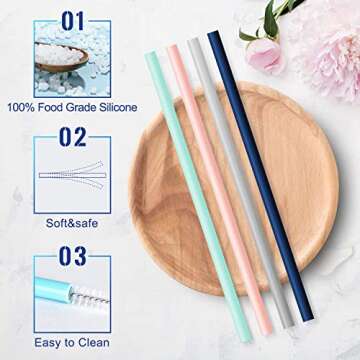 22 Pcs Silicone Straws - Reusable Silicone Drinking Straws for 30oz and 20oz Tumblers 8.7” Straight BPA Free Straws with Cleaning Brushes